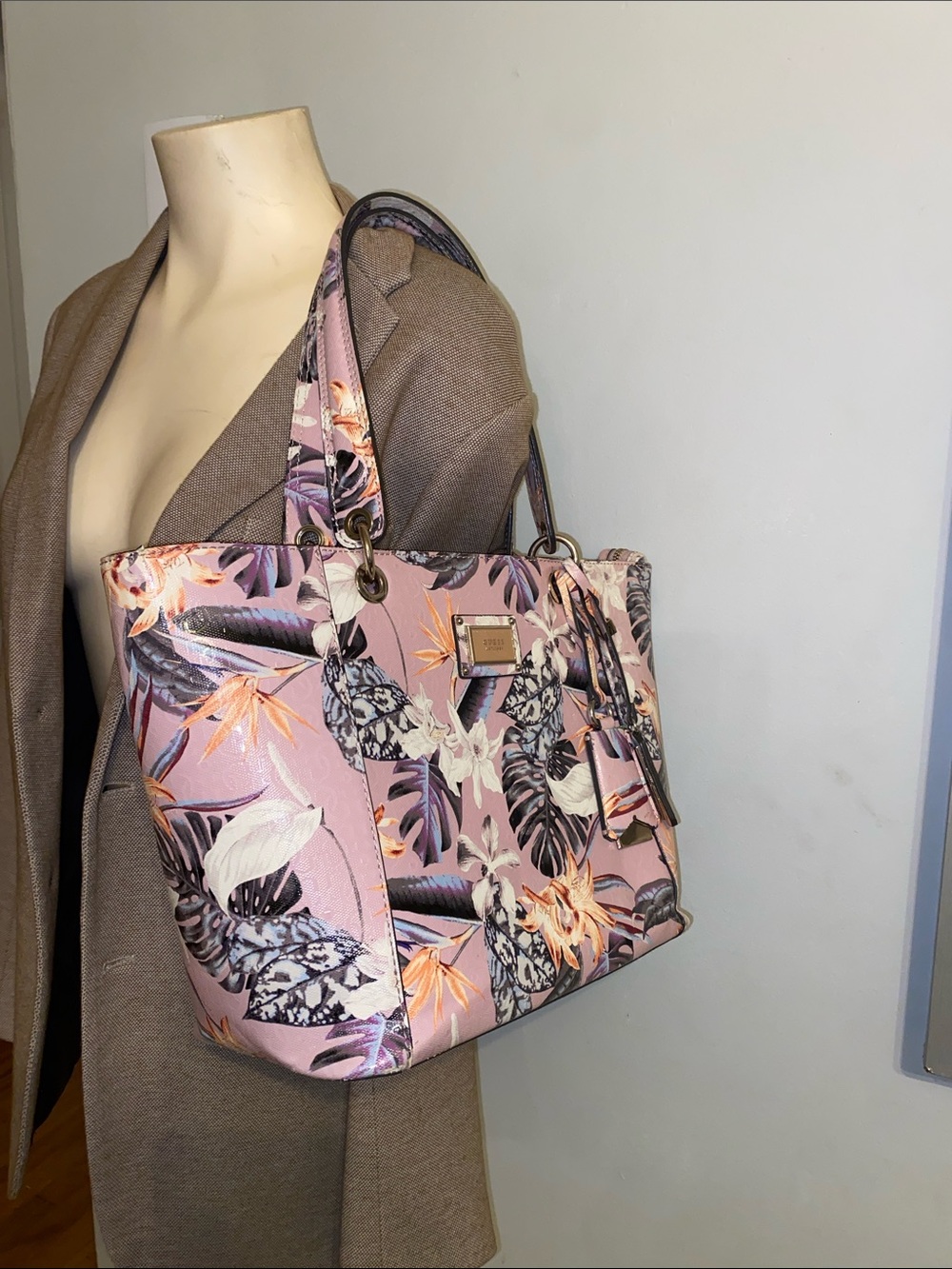 Guess Floral Monogram shoulder Tote handbag